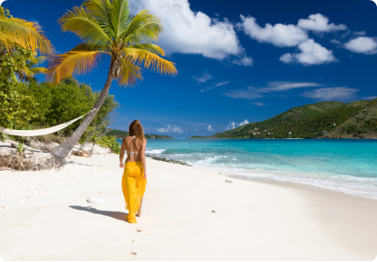 Tropical vacation destination with celebrating people